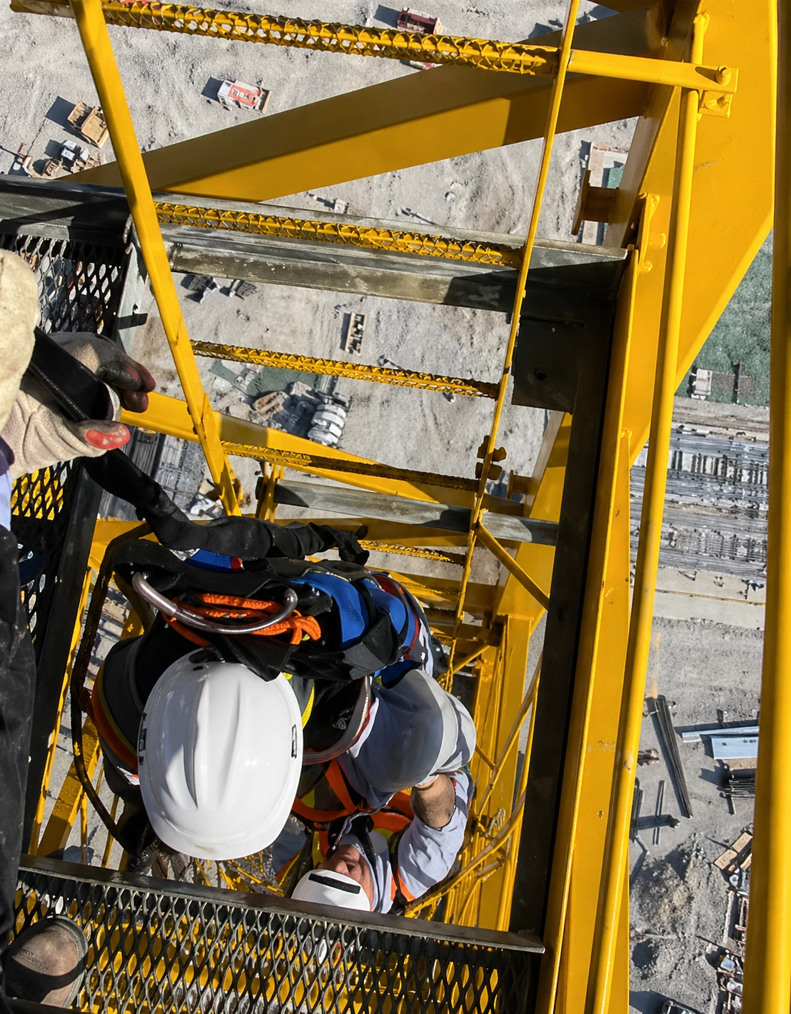 Rescue technician using height safety kit equipment